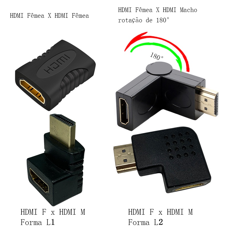 Adaptador Hdmi (HDMI FEMEA X HDMI FEMEA)( HDMI FEMEA X HDMI MACHO rotação de 180°）