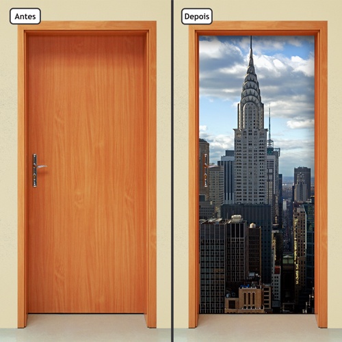 Adesivo Decorativo de Porta Parede Vidro Sala Cozinha Banheiro Casa Decoração Ponto Turístico Mundo Nova Iorque New York Nova York Cidade Ponte Do Brooklyn Empire State Building Estátua da Liberdade Dólar