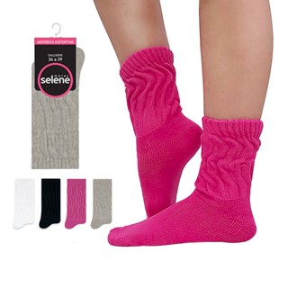 Meia Aerobica Selene Algodão Fitness Esportiva Cano Médio Feminina Academia Esporte Treino...
