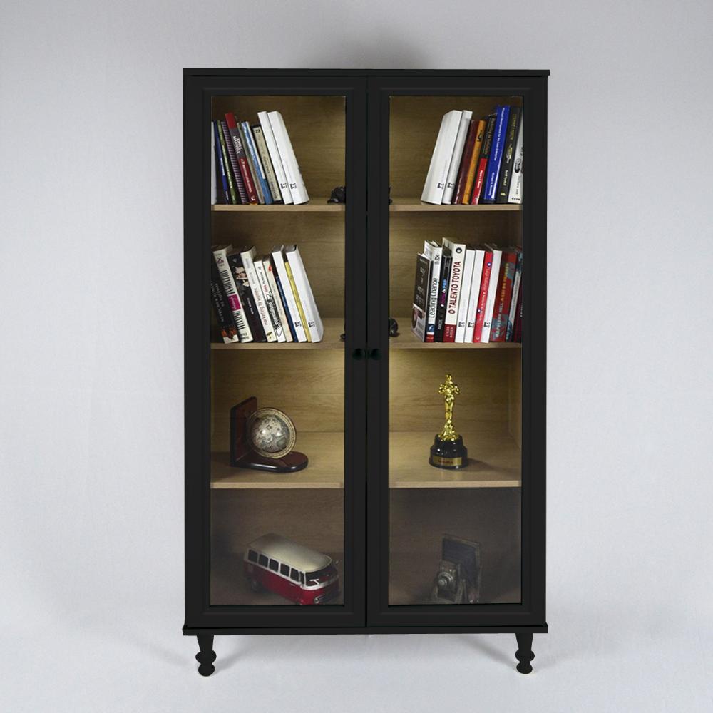 Armário Multiuso 2 portas de vidro Ditália C/Kit Luz E-957