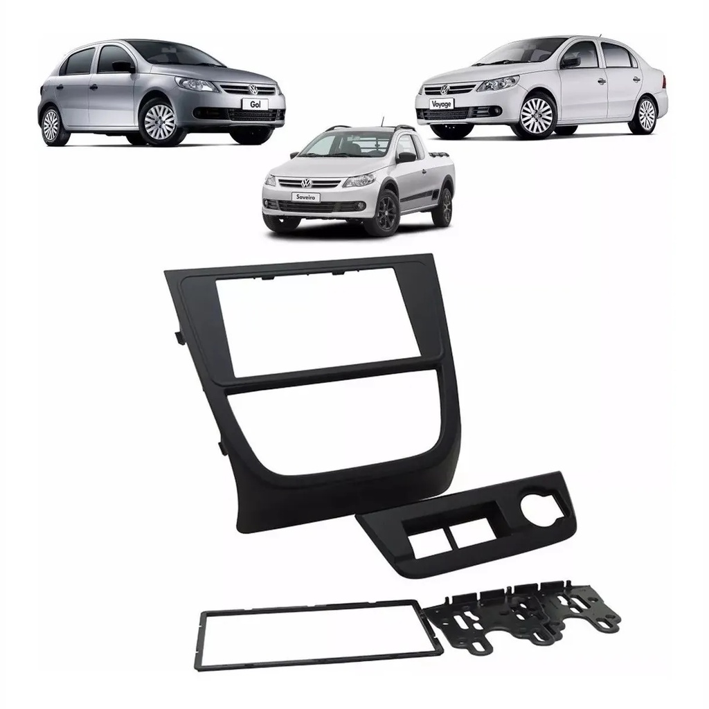 Moldura 2Din Painel Volkswagen Gol Saveiro Voyage 2008 a 2012 Resistente Fiamon Suporte 3 Botões