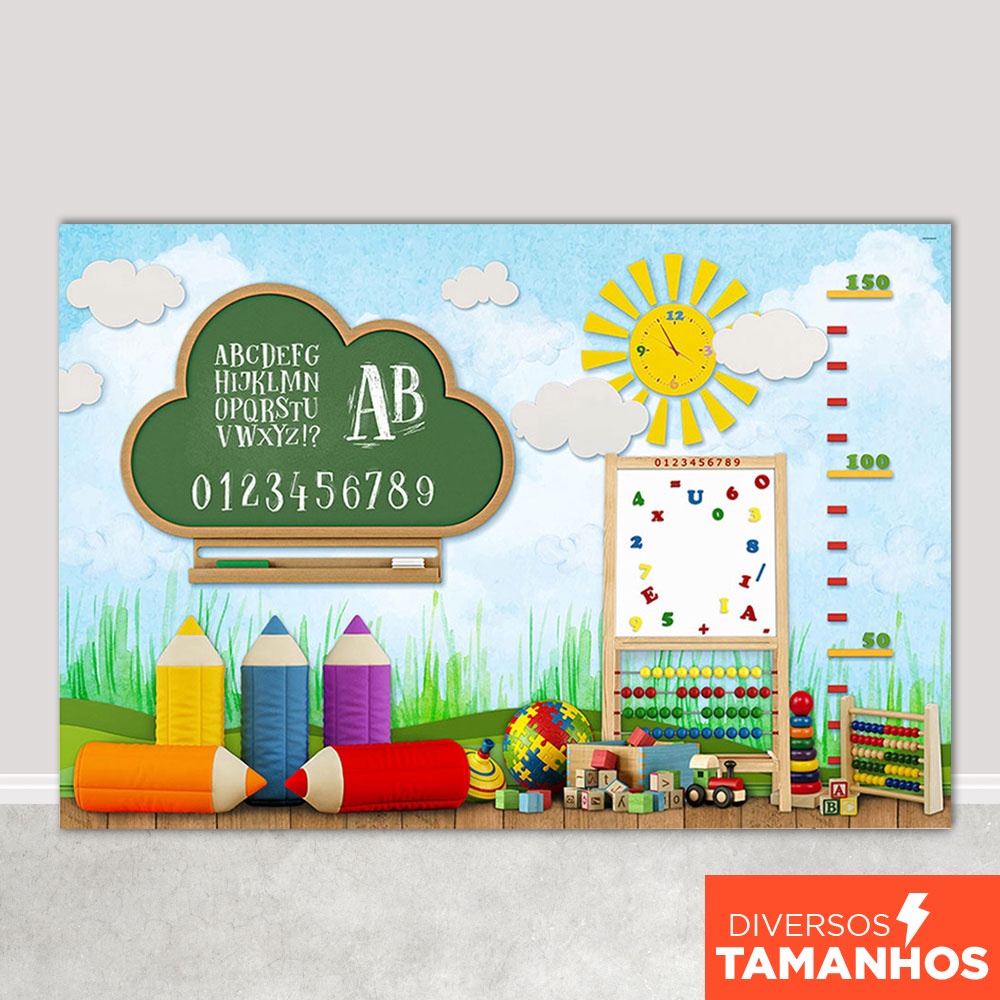 Fundo Fotográfico Escola Volta às Aulas Cenário Brinquedos Painel Em Tecido Sublimado - FFB-478