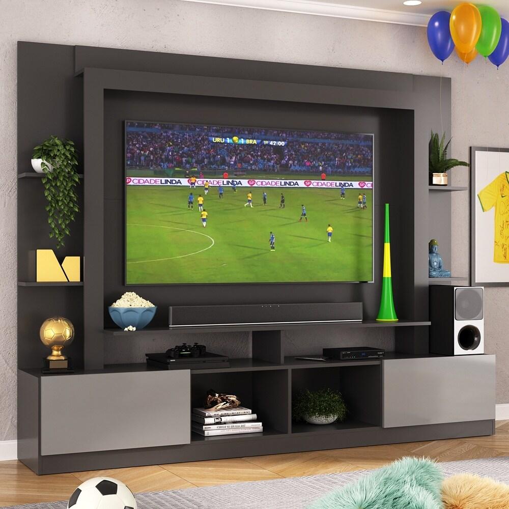 Rack Estante com Painel TV 65" e 2 portas Catar Multimóveis BR3395 Preto/Lacca Fumê em Oferta na Shopee