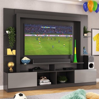Rack Estante com Painel TV 65" e 2 portas Catar Multimóveis BR3395 Preto/Lacca Fumê em Oferta na Shopee