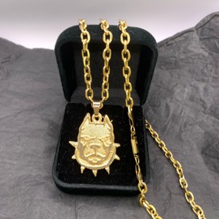 Corrente Cartie’r Gominho Aço Inox Com Pingente Pitbull Dourado em Folheado em Masculino