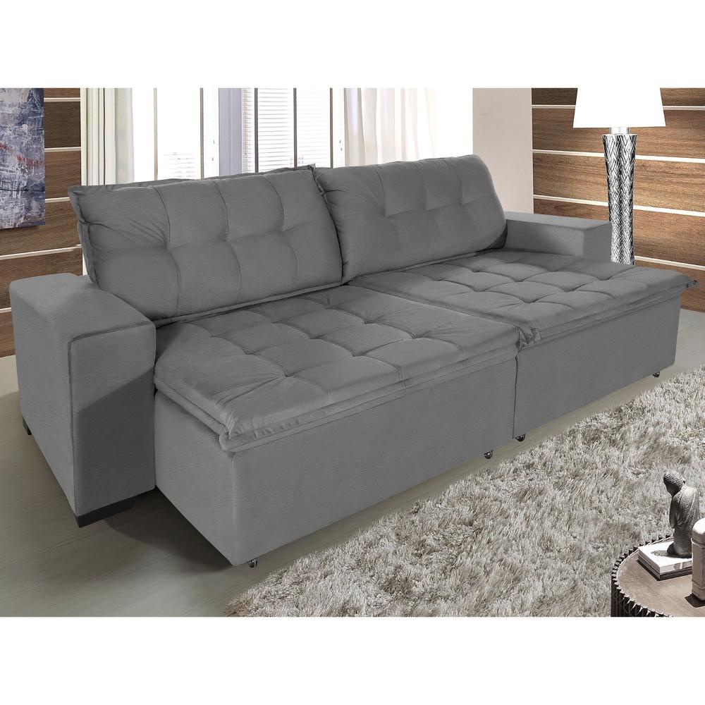 Sofá Retrátil e Reclinável 2,50m Suede Austrália Cinza