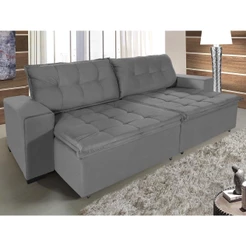 Sofá Retrátil e Reclinável 2,50m Suede Austrália Cinza
