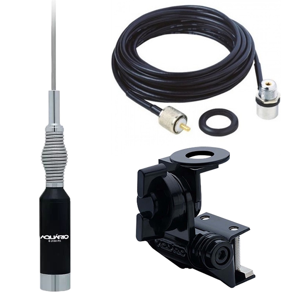 Antena Px Mola na Base 1,23m B-2080 Suporte Calha Cabo Coaxial C/ Conectores 5,5m