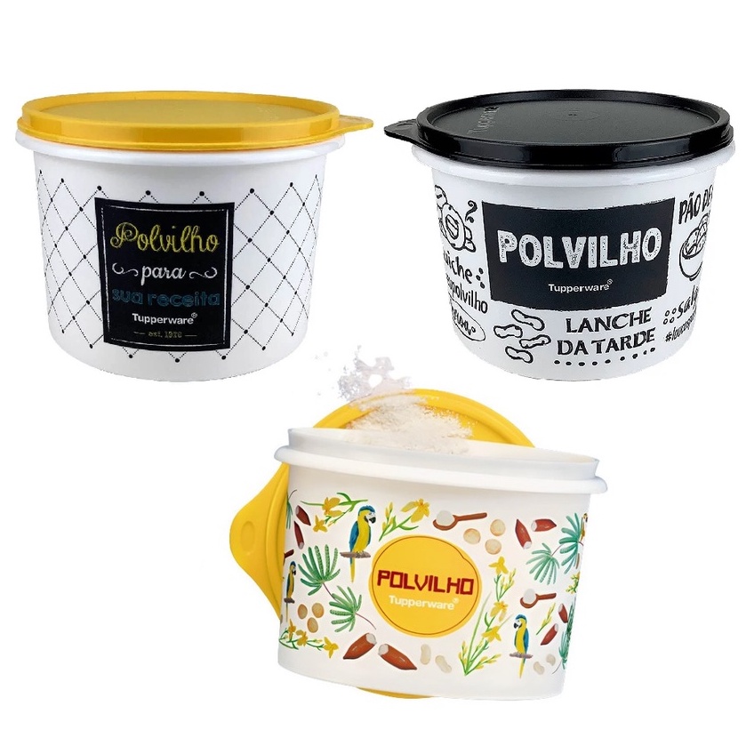 Tupper Caixa Tupperware Polvilho Bistrô Ou Preto e Branco Ou Floral 1,1 litro Amarela