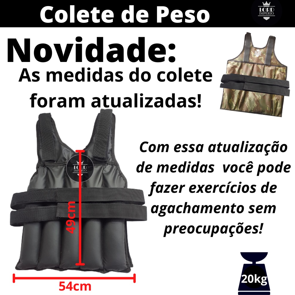 Colete De Peso 20kg Para Treinamento Funcional Colete Carga Crossfit Funcional Ajustavel 20kg treinar em casa Academia