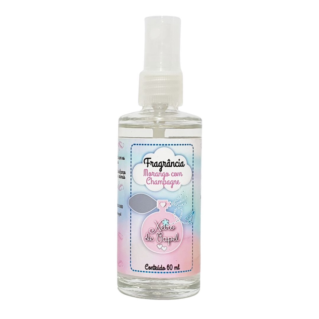 Perfume MORANGO COM CHAMPAGNE 60 ml Embalagem Artesanato Sacola Caixa Papelaria Roupas