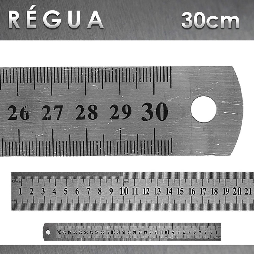 Régua De Metal 30cm + 15cm Aço Inox Em Polegadas