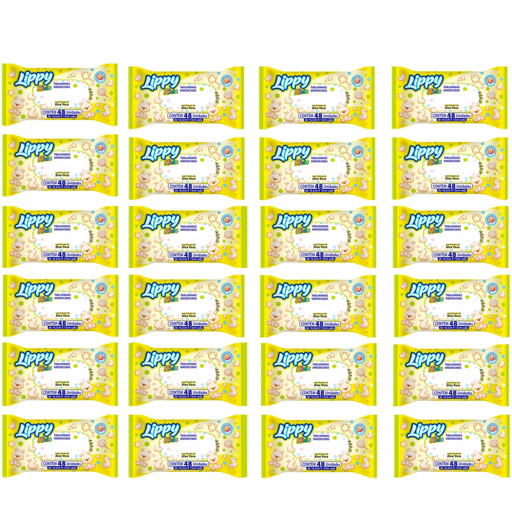 Kit 24 Pacotes Toalha Umedecida Lippy Kids Direto Da Fábrica (1152 Toalhas)
