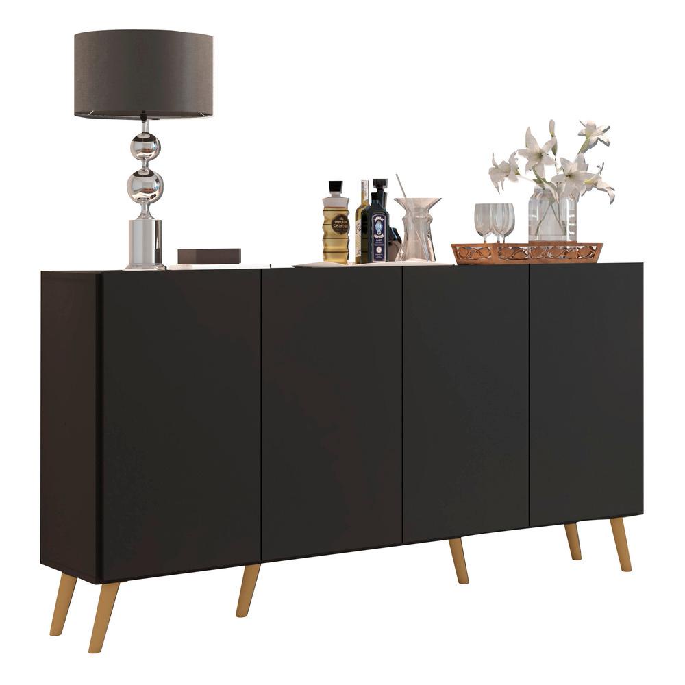 Aparador Buffet 4 Portas c/ Pés Retrô Veneza Multimóveis Preto/Natural - Home & Living