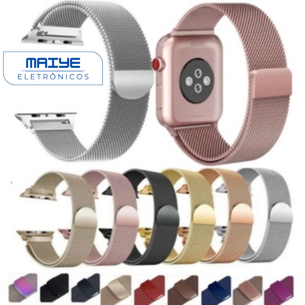 Pulseira Milanese Aço Metal Magnetico Fecho 38mm 40mm 42mm 44mm Apple Watch X7 X8 T500 Iwo 12 13 16 Top
