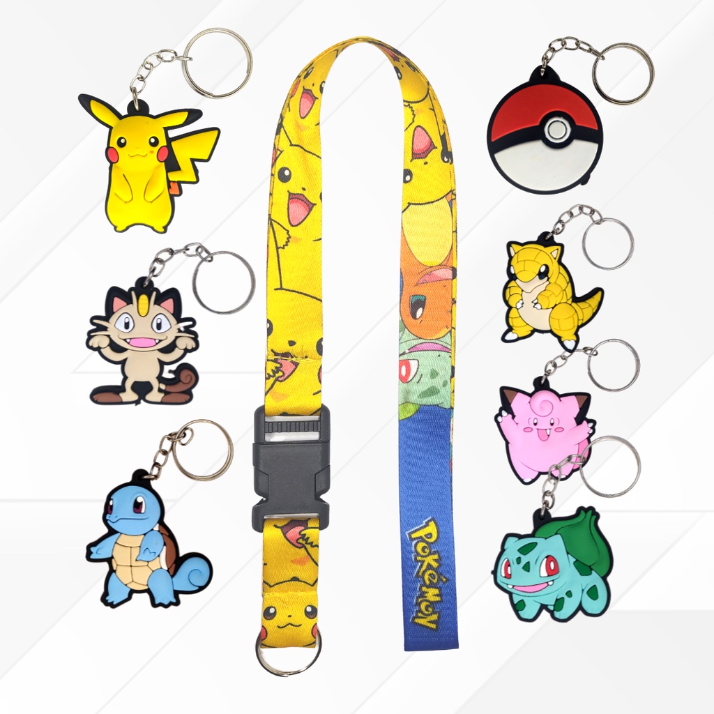 Kit Cordão Para Pescoço Pokemon + Chaveiro Emborrachado Alto Relevo