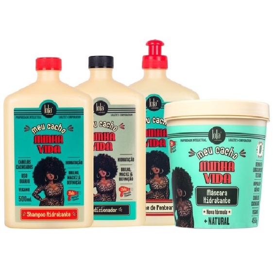 Kit Meu Cacho Minha Vida Shampoo, Condicionador, Creme de Pentear, Máscara Lola Cosmetics