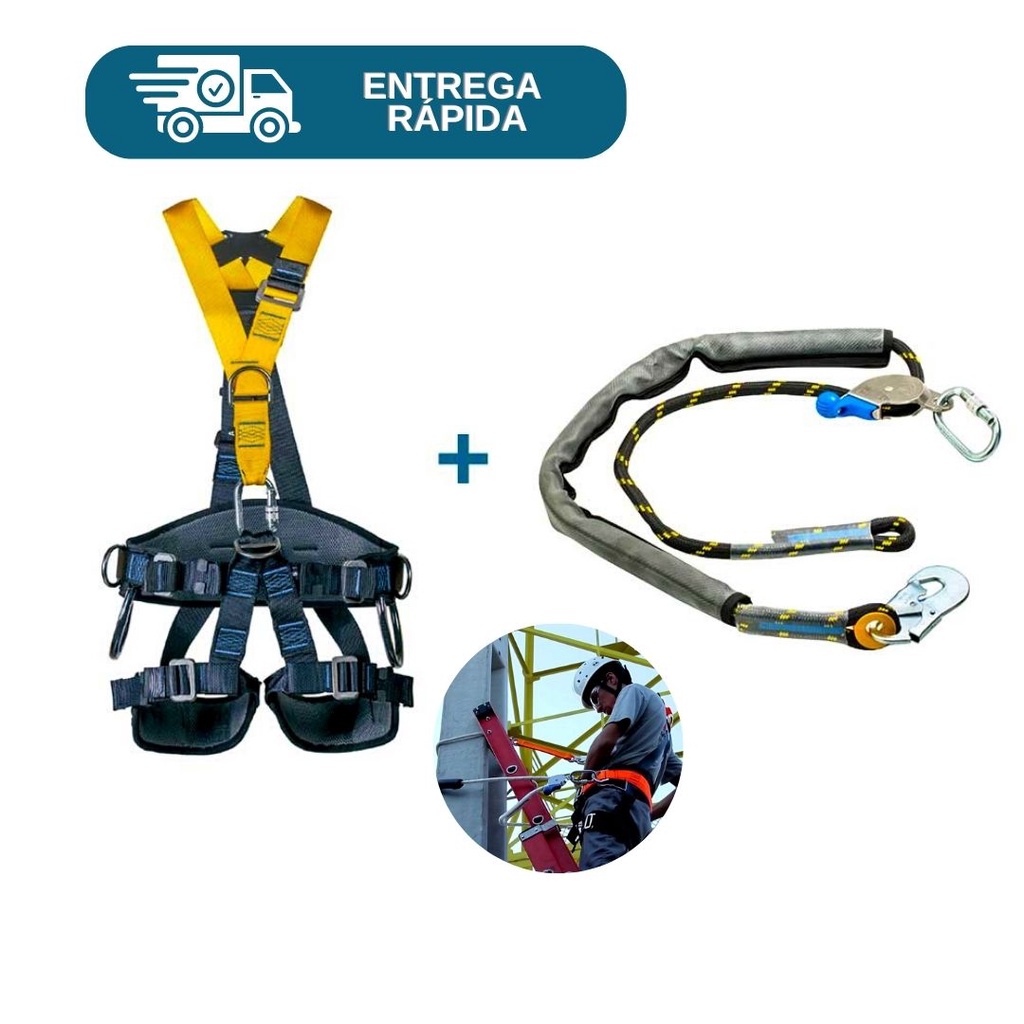 Cinto Paraquedista Segurança 4 Pontos Resgate Athenas AT 7033 GRE AC + Talabarte De Posicionamento