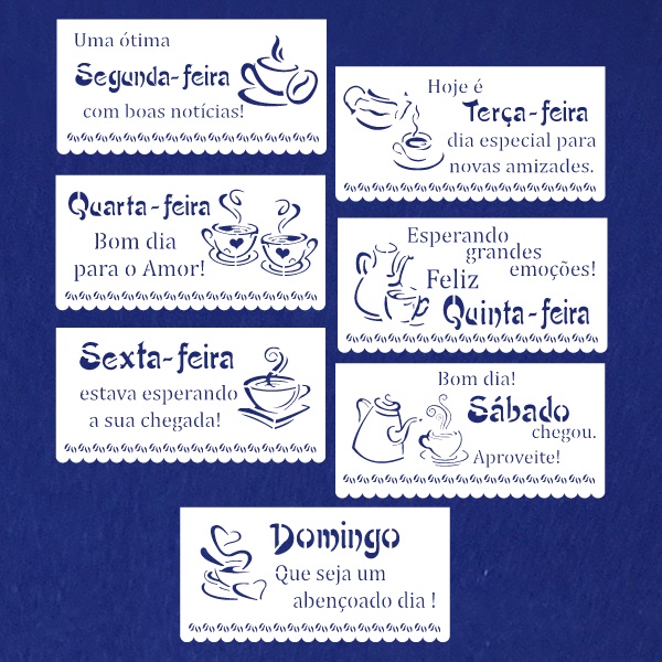 Stencil para Pintura Kit Semaninha Café - 15x30 cm 7 pçs