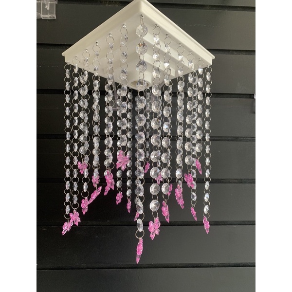 lustre fixo laços rosa quadrado cristal acrílico Paflon iluminação quarto lojas infantil menina bebê crianças decoração adolescente