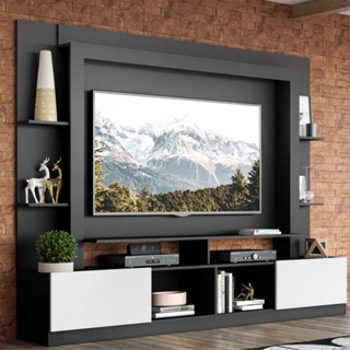 Rack Estante com Painel e Suporte TV 65" e 2 portas Oslo Multimóveis Preto/Branco em Oferta na Shopee