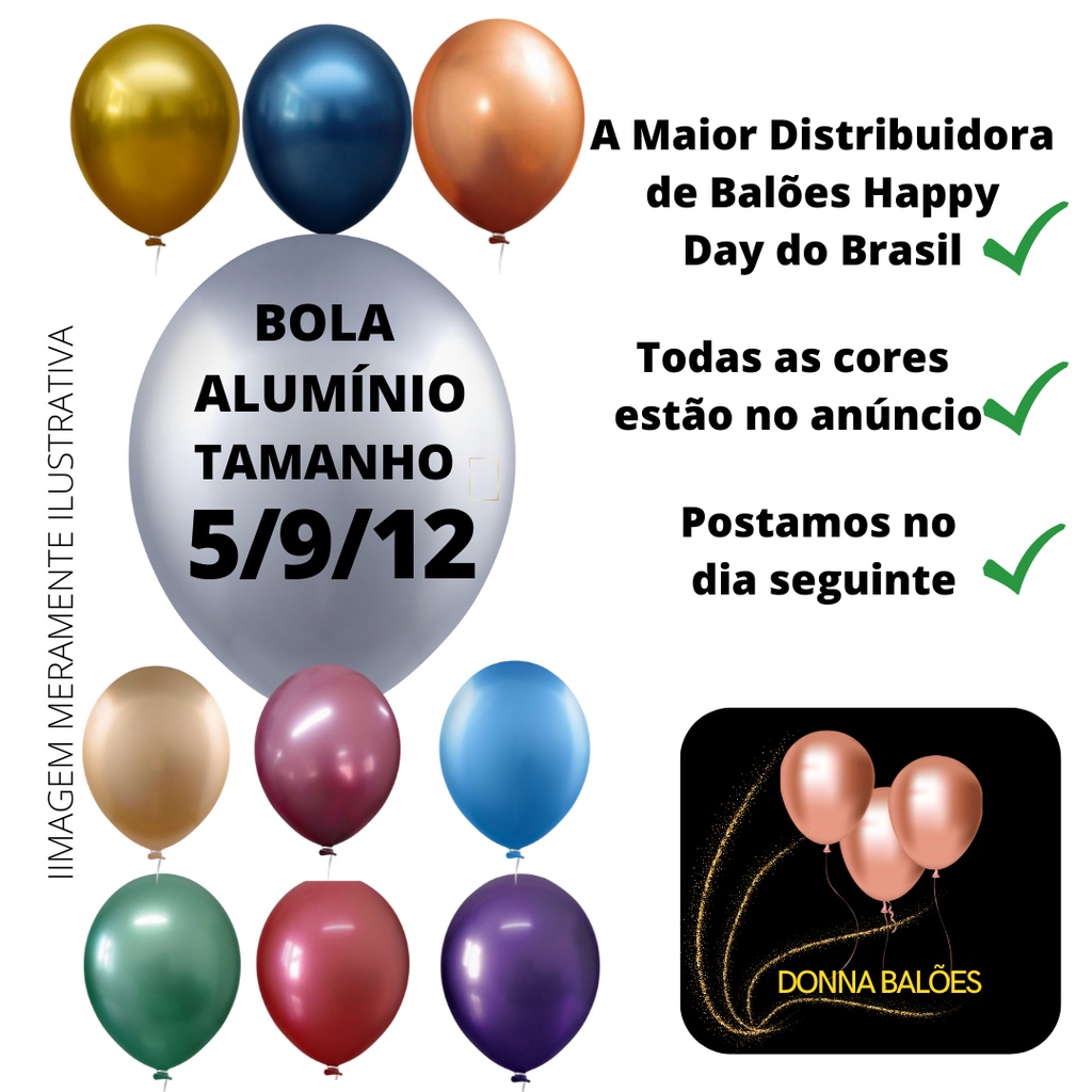 Balão Bexiga Alumínio Metalizado nos Tamanho 5 9 12 em Todas as Cores em Oferta na Shopee