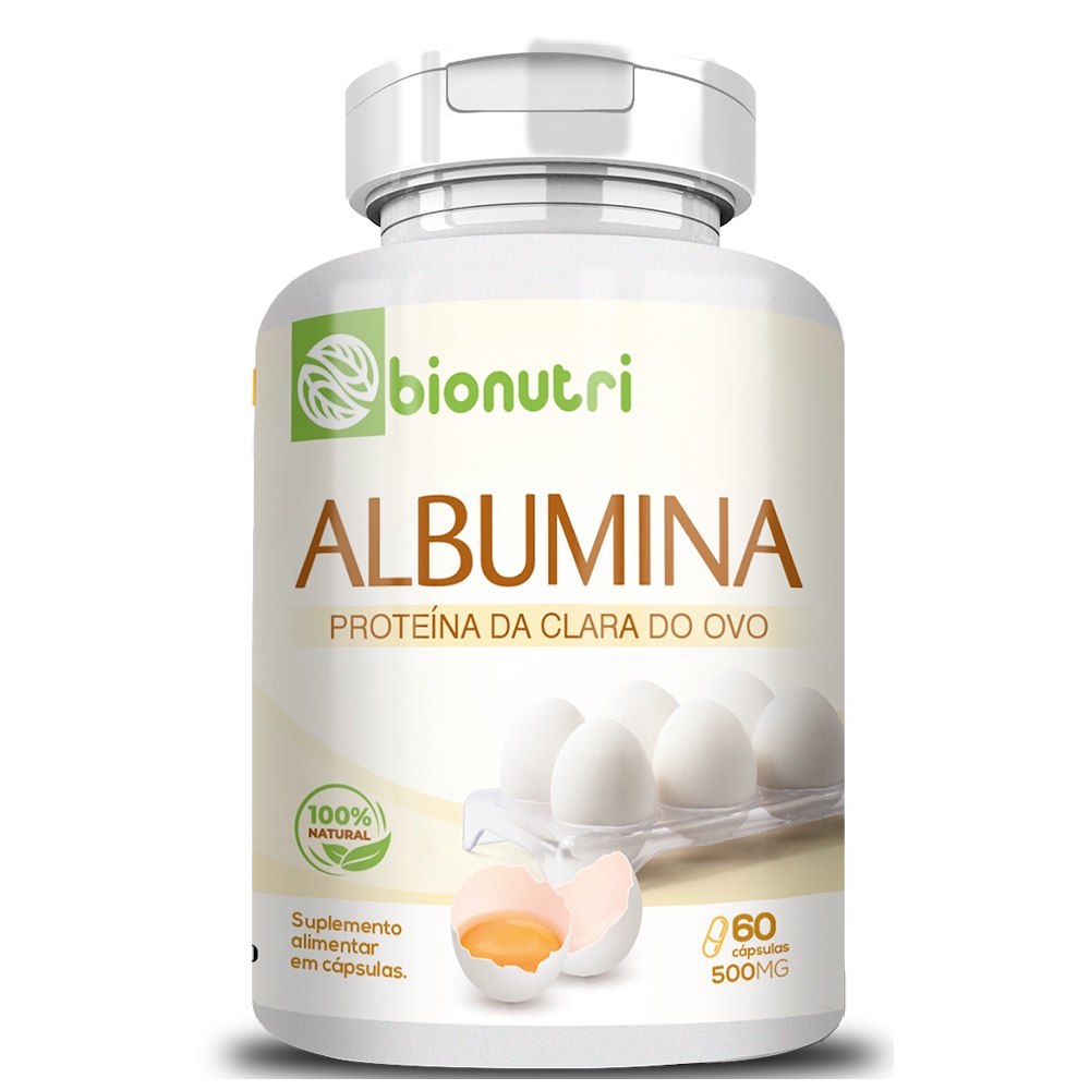 Albumina 60 Cápsulas 500mg Proteína da Claro de Ovo 100% Natural Bionutri