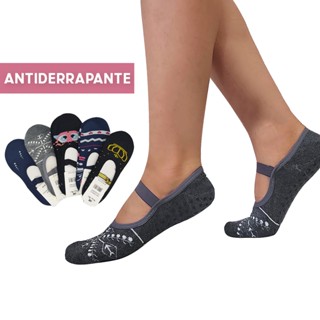 Meia Sapatilha Antiderrapante Escura HR com Viés Feminina Pilates Yoga Não Escorrega Fitness Estampada Antiderrapante 36-40