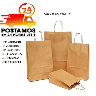 Sacolas de Papel kraft 50 UNIDADES Biodegradáveis ESCOLHA O TAMANHO em Oferta na Shopee