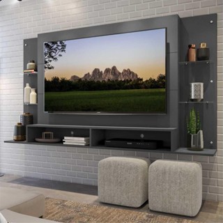 Painel TV 60" c/ prateleiras de vidro Nairóbi Multimóveis Grafite