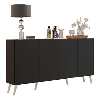 Aparador Buffet 4 Portas c/ Pés Retrô Veneza Multimóveis Preto/Branco em Oferta na Shopee