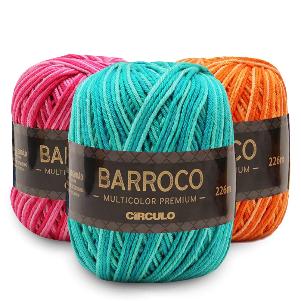 Barbante Barroco Multicolor Premium 200g 226mts TEX 885 Crochê Tricô Decoração Barbante Círculo