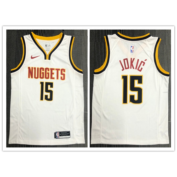 hot pressed nba Denver Nuggets No. 15 Jokic white V basketball jersey