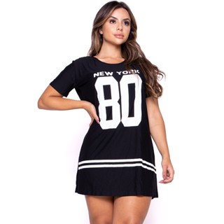 Camisa Bravaa Store Longline Vestido Camisão Feminino Ny Kings Swag 099