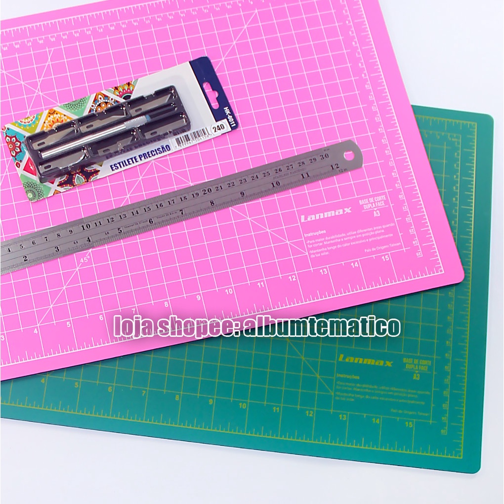 Base Corte A3 30x45 - Régua Aço 30CM - Bisturi Com 6 Lâminas Extras em Oferta na Shopee