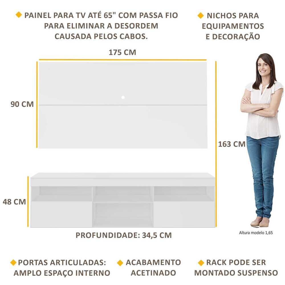 Detalhes do Painel TV até 65 polegadas com Rack Suspenso Flórida Multimóveis Branco