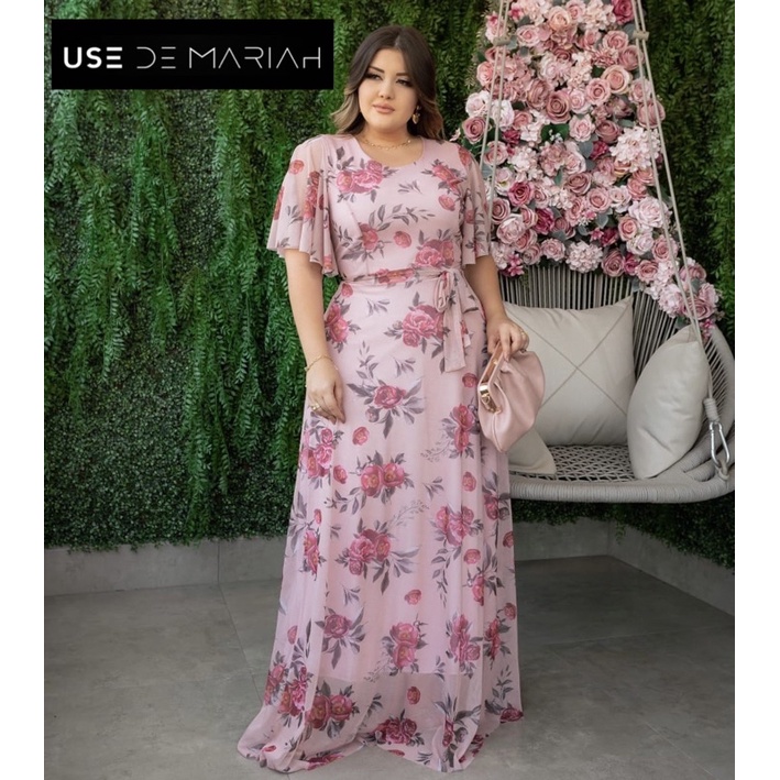 Lindo Vestido Longo em Tule Forrado acompanha Cinto/Faixa Plus Size Moda Crista Evangélica Promoção