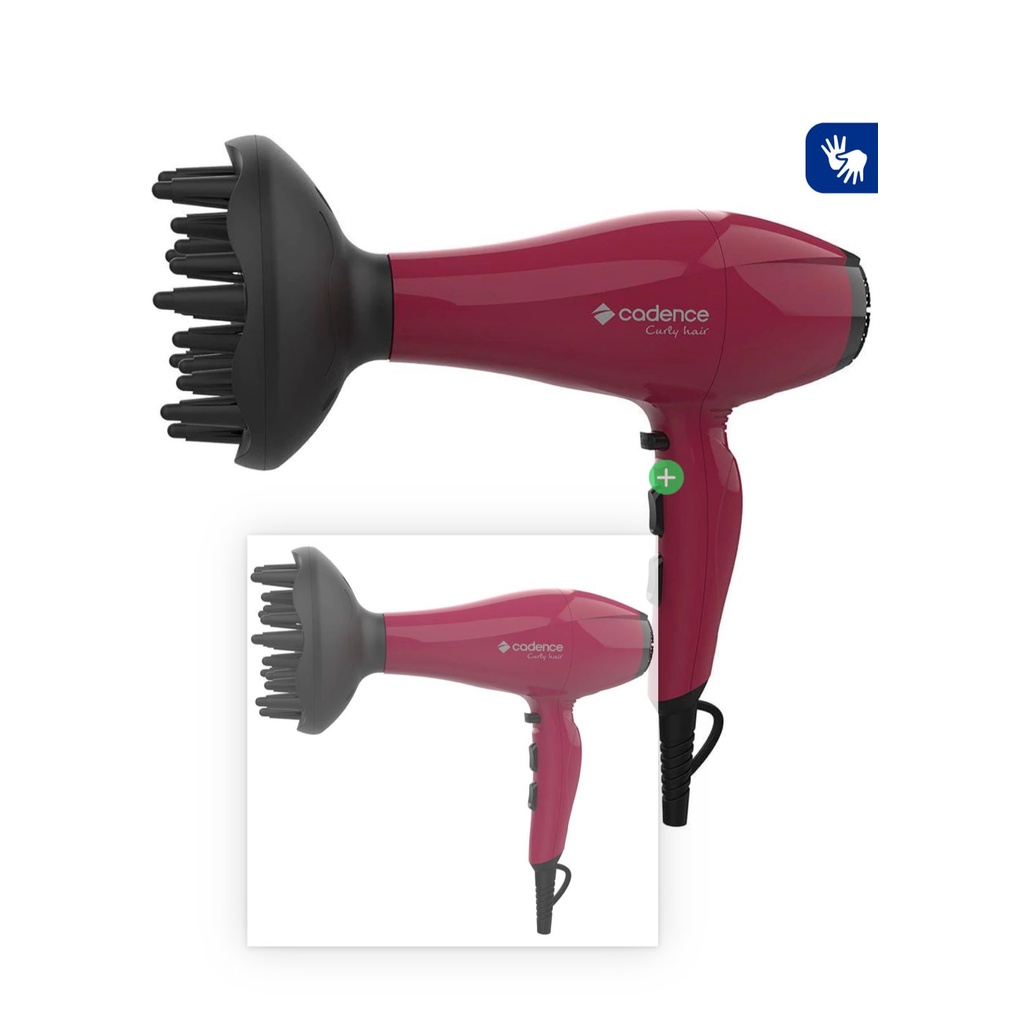 Secador de Cabelos com Difusor Curly Hair, Vermelho, 127V Cadence