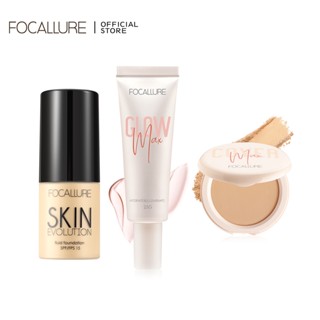 Focallure Maquiagem Facial 3pcs Set Foundation Líquido Primer Matte Bolo Em Pó De Duas Vias