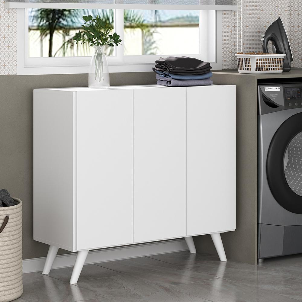 Armário Lavanderia Retrô com 3 Portas Multimóveis MP5033 Branco - Home & Living