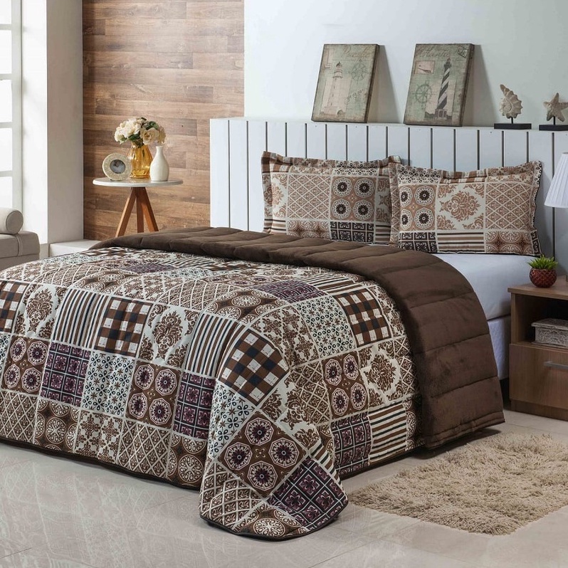 Kit Coberdrom Casal Queen 3 Pçs Dupla Face Estampado