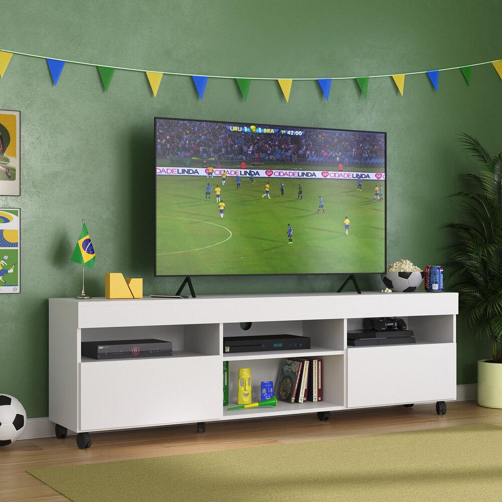 Rack TV 65" com Rodízios e 2 Portas Espanha Multimóveis MP3325 Branco em Oferta na Shopee