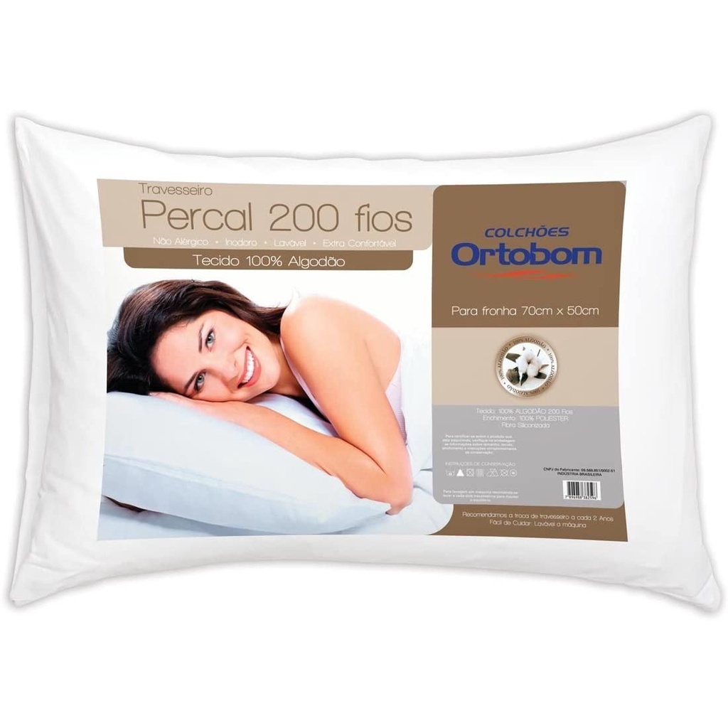 Travesseiro Alto Macio Ortobom 200 Fios Percal 100% Algodao | Shopee Brasil