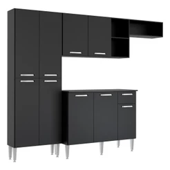 Cozinha Compacta Multimóveis Pequim FG2933 com Armário e Balcão Preta