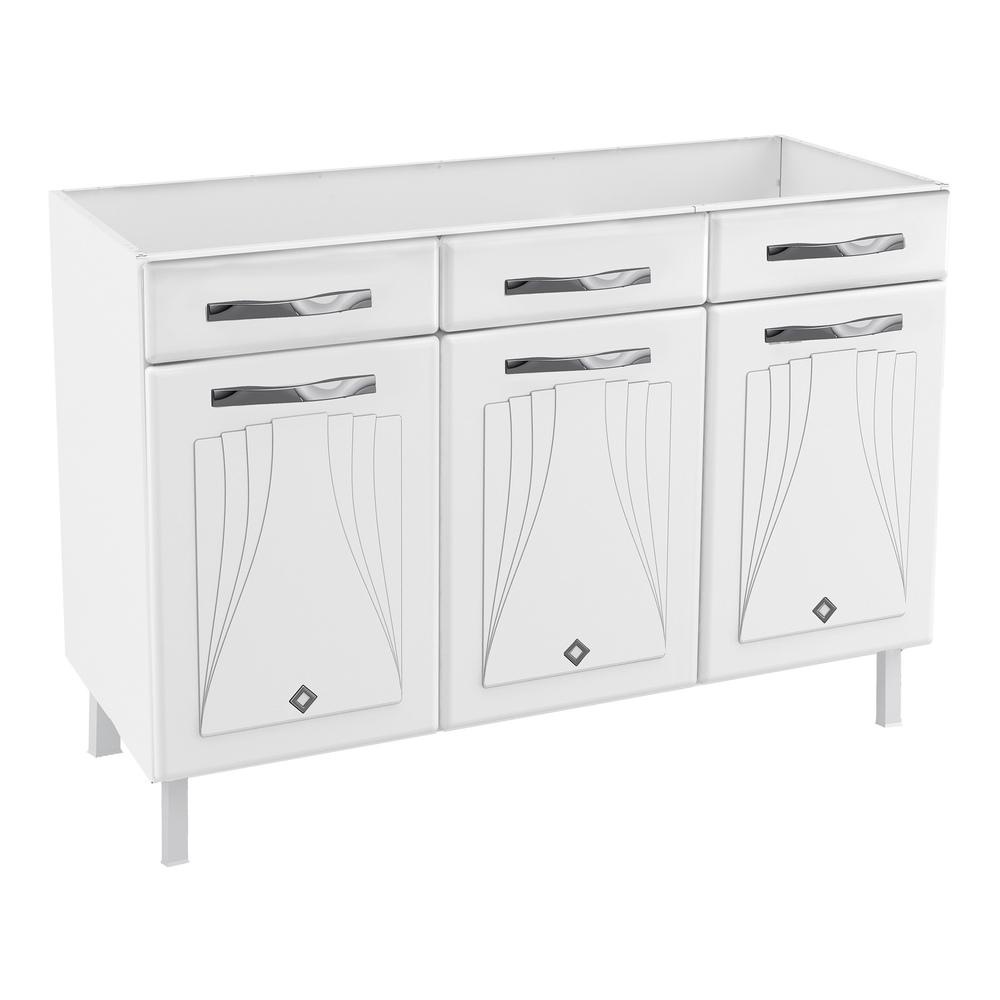 Balcão de Cozinha de Aço Triplo sem Tampo para Pia 120cm Clara Multimóveis CR6146 Branco em Oferta na Shopee