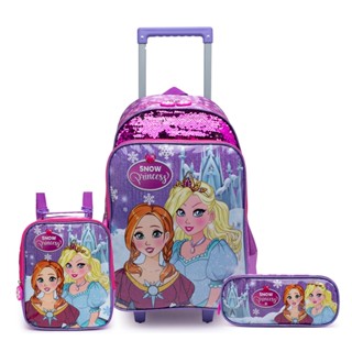 Kit Mochila Escolar Infantil Estilo Princesa Rodinha Estojo Lancheira