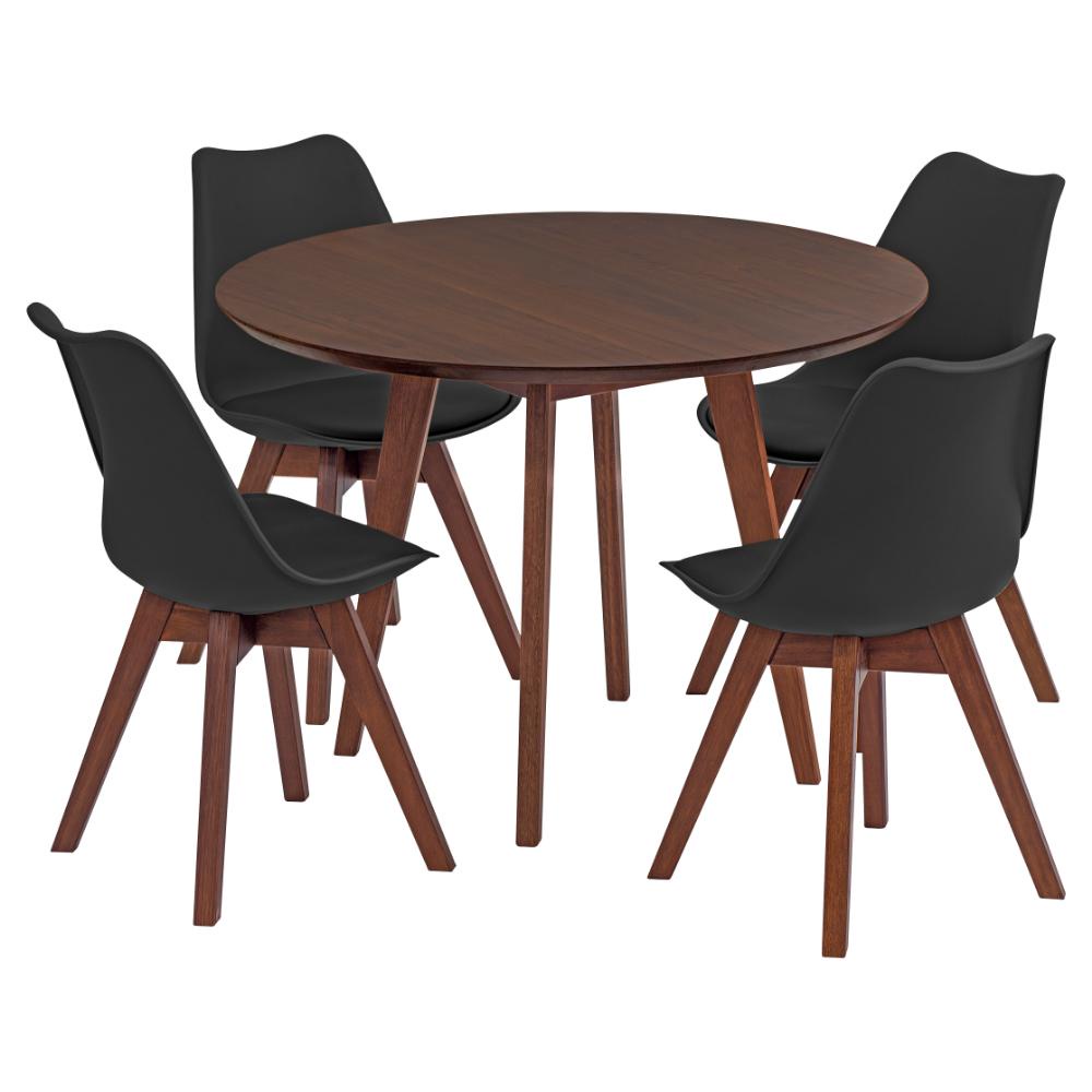 Conjunto Mesa de Jantar Redonda Vértice 105cm Nozes com 4 Cadeiras Leda em Madeira Maciça em Oferta na Shopee