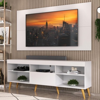 Rack com Painel e Suporte TV 65" Retrô Flórida Up Multimóveis MP1043 Branco/Natural em Oferta na Shopee