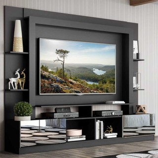 Rack c/ Painel TV 65" Portas c/ Espelho Oslo Multimóveis Preto/Branco em Oferta na Shopee