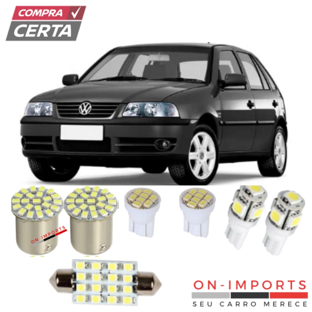 COMBO LED PREMIUM VW GOL BOLA G3 LÂMPADAS RÉ PLACA TETO FAROL FAROLETE MEIA LUZ ESTACIONAMENTO T10 TORPEDO PINGO POLO